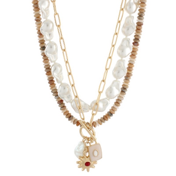 Stone Multi Chain Triple Necklace